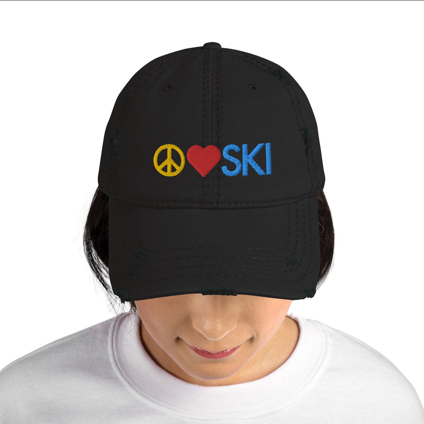 CS0026 - 04002 - Peace | Love | SKI Distressed Dad Hat