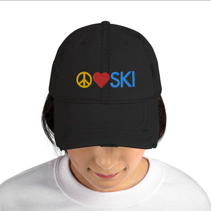 CS0026 - 04002 - Peace | Love | SKI Distressed Dad Hat