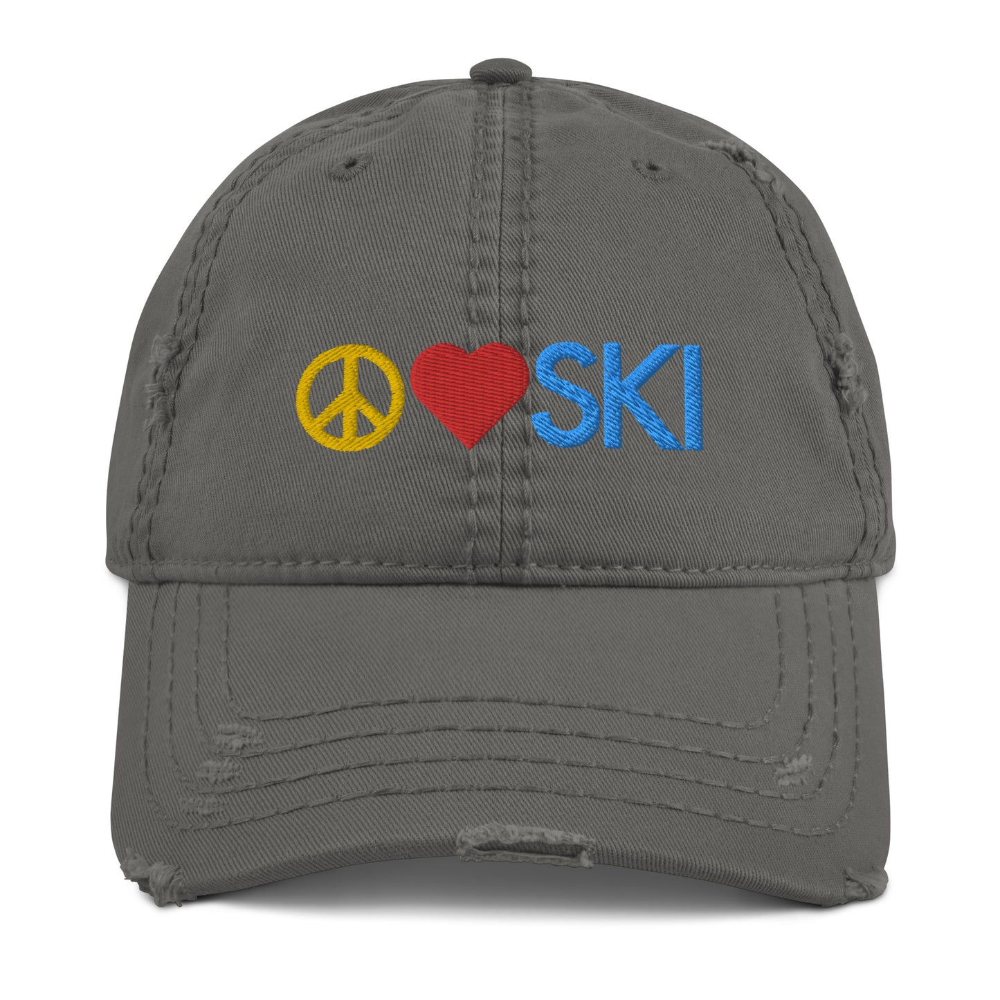 CS0026 - 04002 - Peace | Love | SKI Distressed Dad Hat