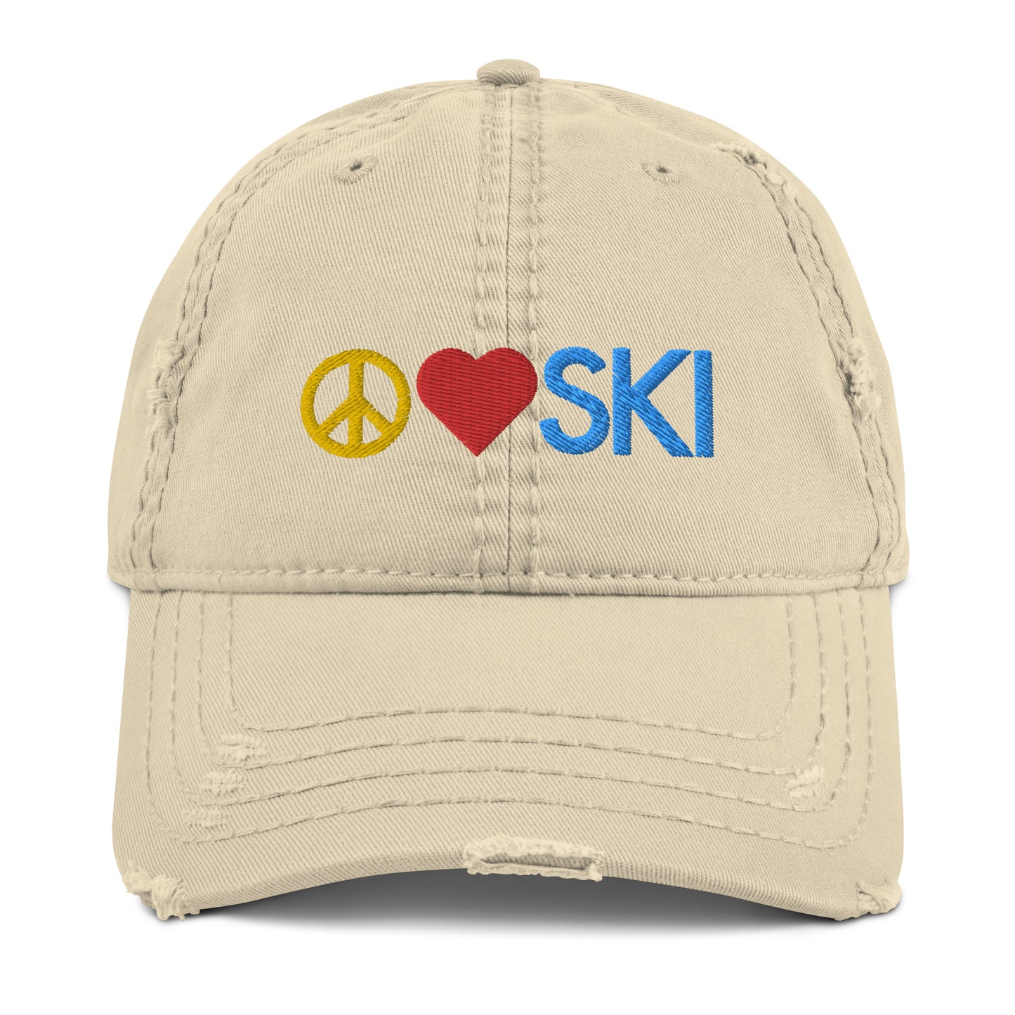 CS0026 - 04002 - Peace | Love | SKI Distressed Dad Hat