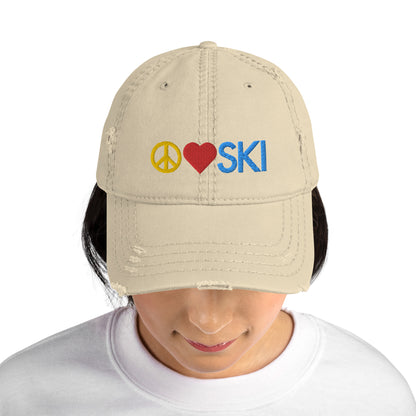 CS0026 - 04002 - Peace | Love | SKI Distressed Dad Hat