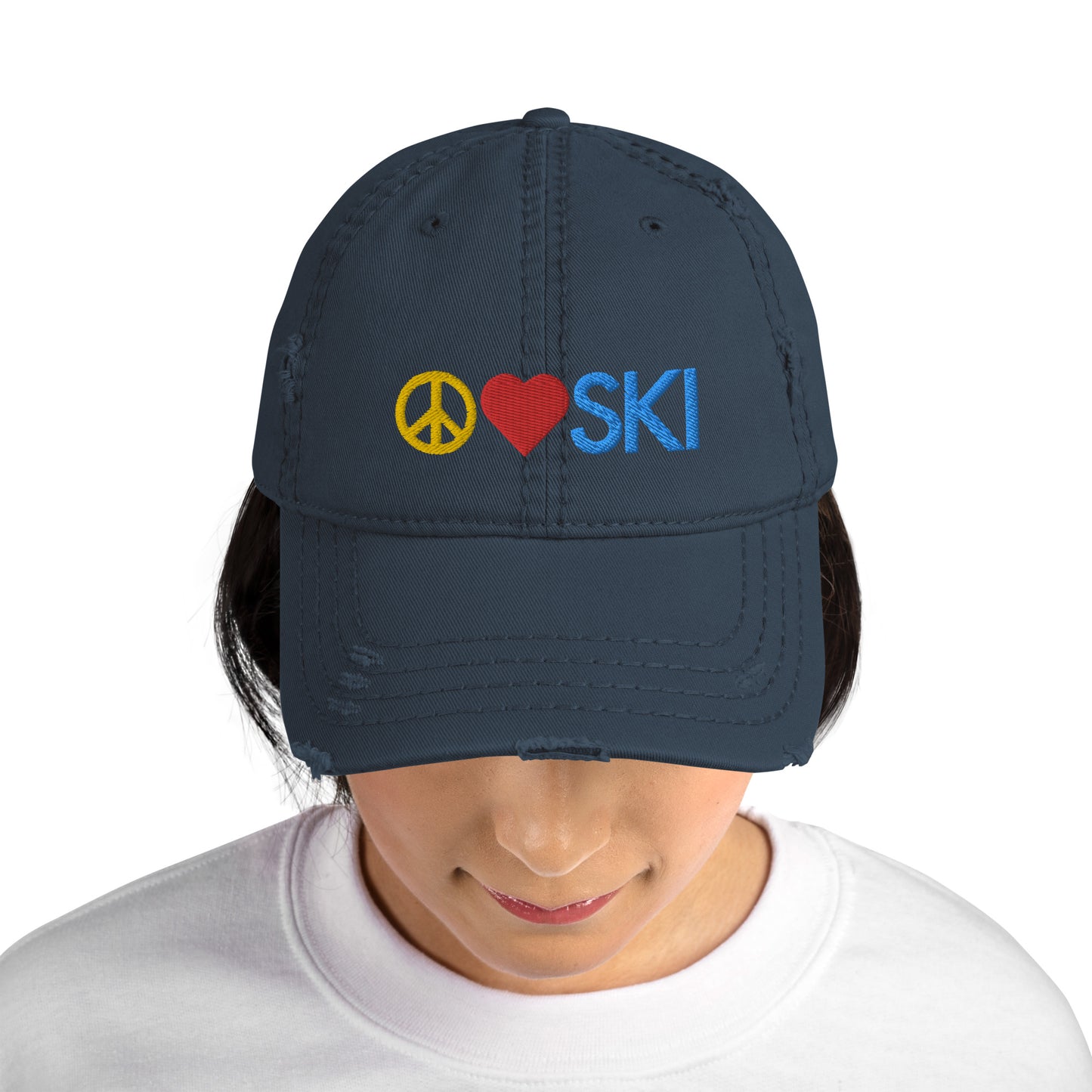 CS0026 - 04002 - Peace | Love | SKI Distressed Dad Hat