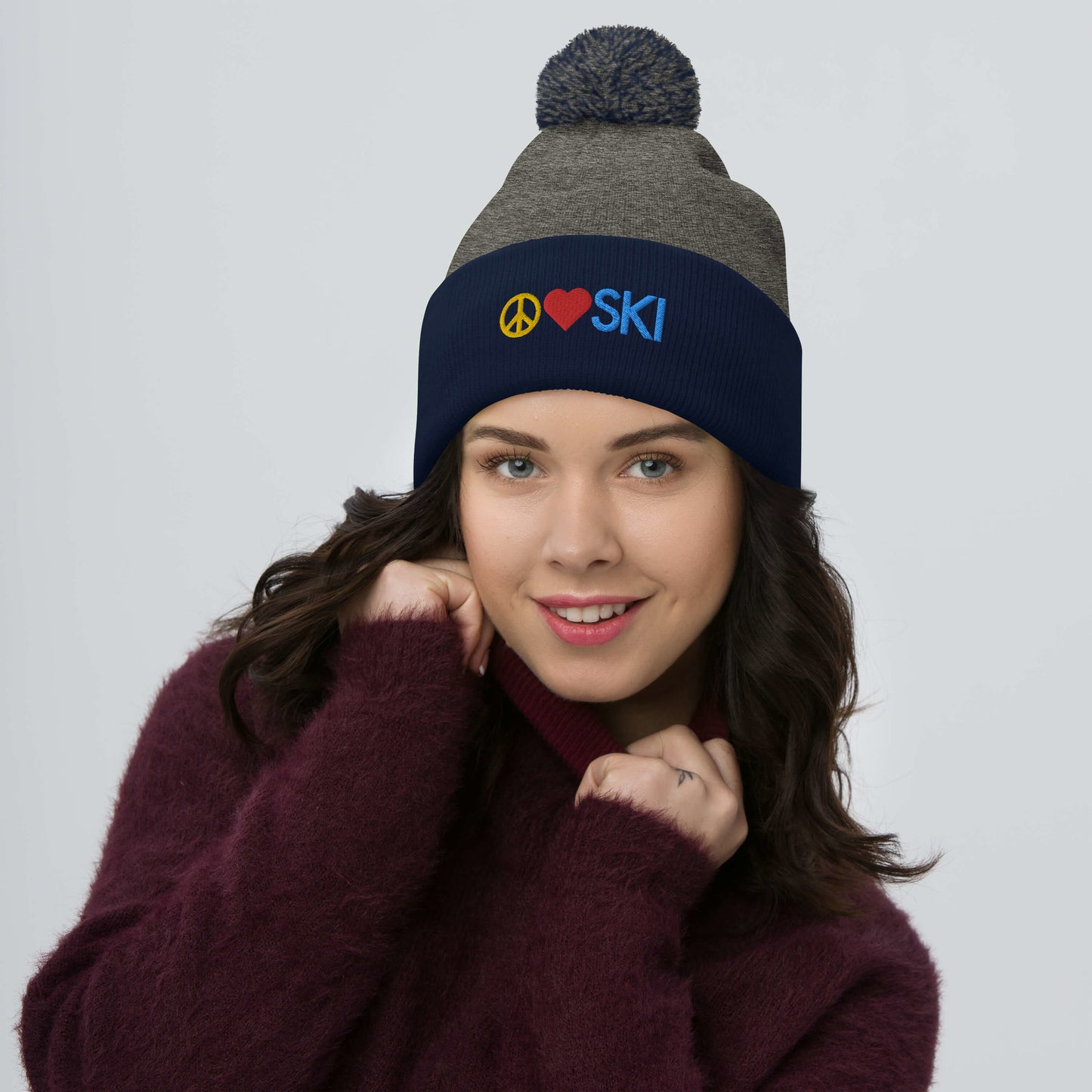 CS0026 - 04001 - Peace | Love | SKI Pom-Pom Beanie