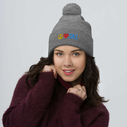 CS0026 - 04001 - Peace | Love | SKI Pom-Pom Beanie