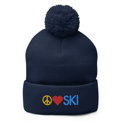 CS0026 - 04001 - Peace | Love | SKI Pom-Pom Beanie