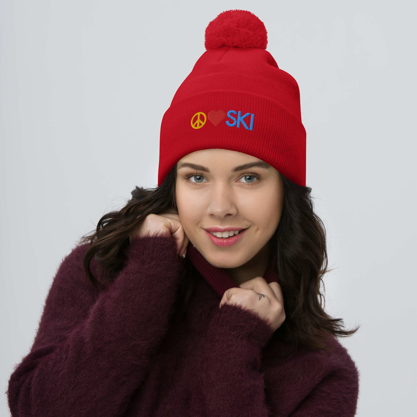 CS0026 - 04001 - Peace | Love | SKI Pom-Pom Beanie