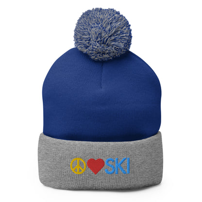 CS0026 - 04001 - Peace | Love | SKI Pom-Pom Beanie