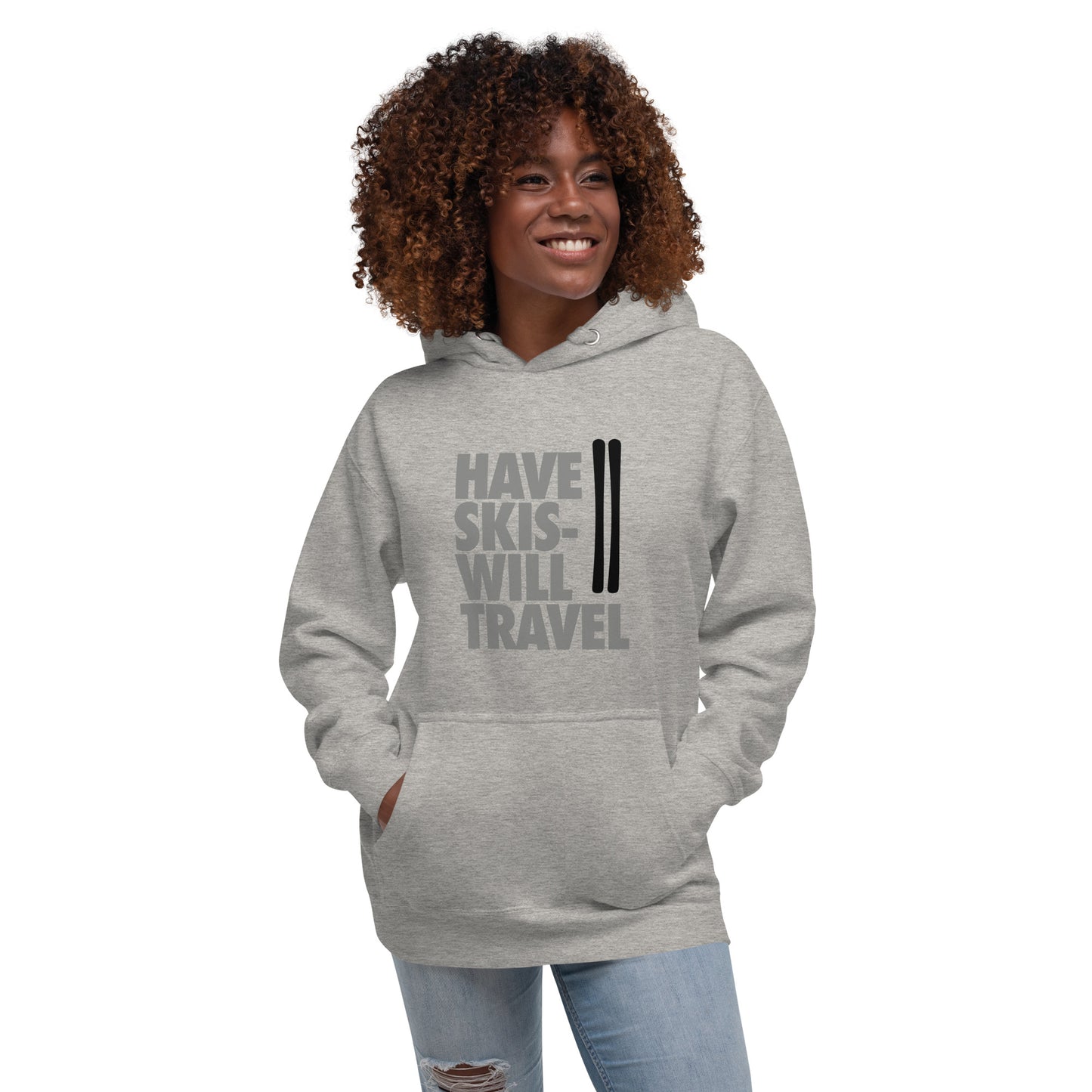 CS0032 - 01004 - Have Skis Will Travel Unisex Hoodie (Black Skis)