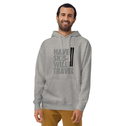 CS0032 - 01004 - Have Skis Will Travel Unisex Hoodie (Black Skis)