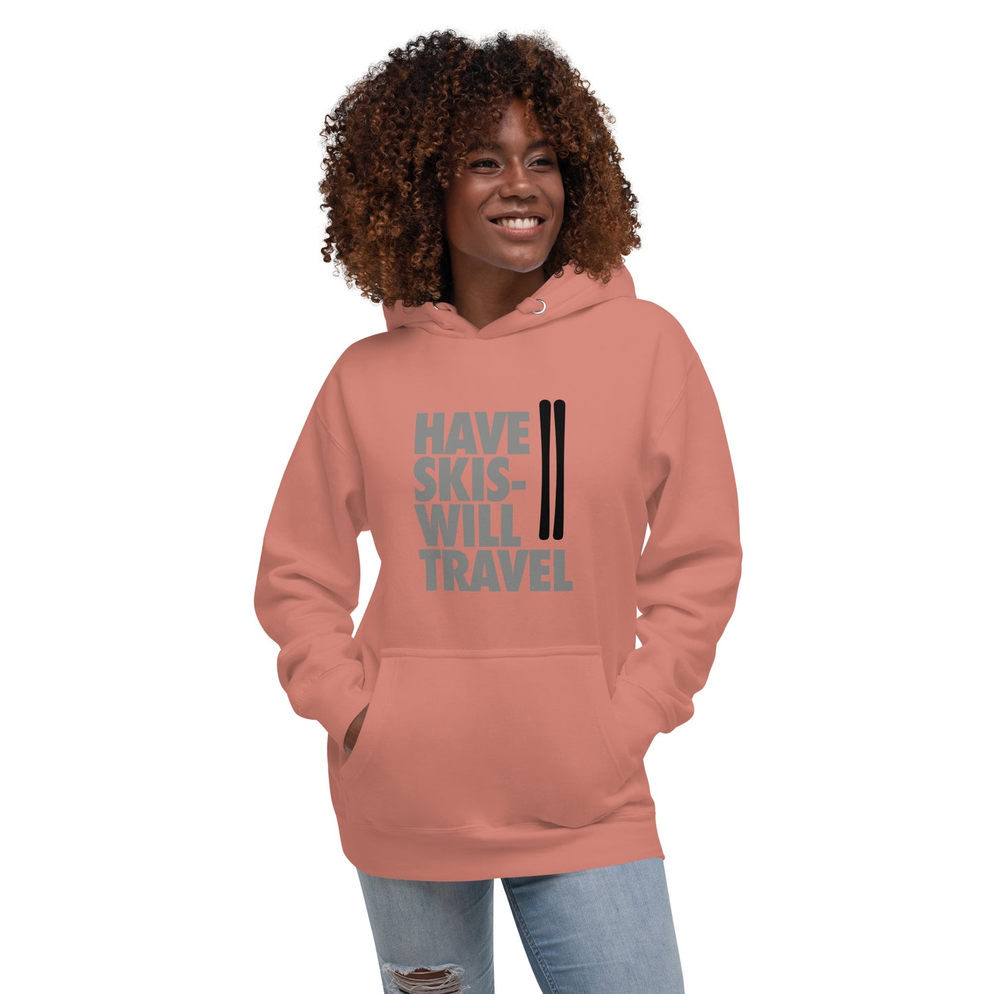 CS0032 - 01004 - Have Skis Will Travel Unisex Hoodie (Black Skis)