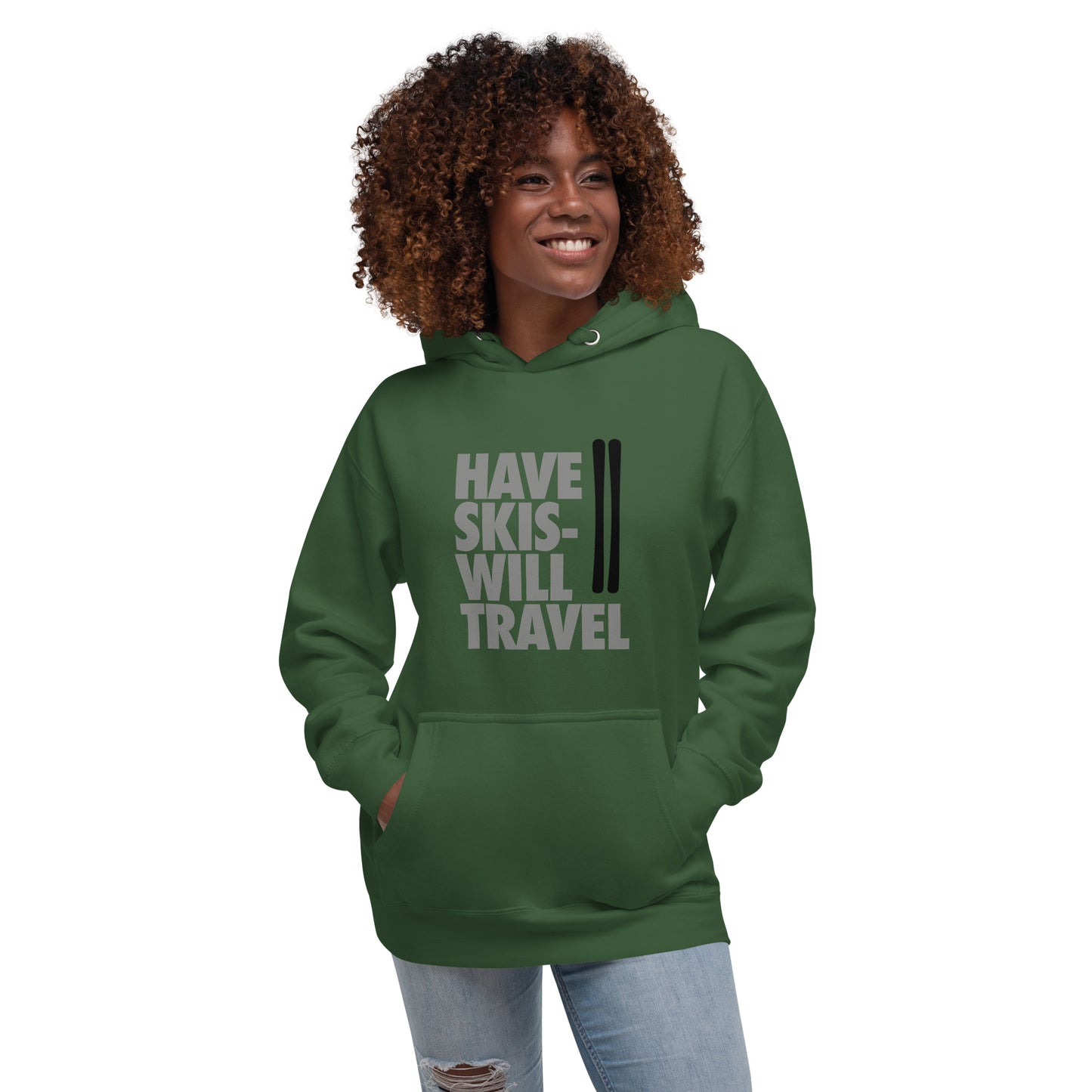 CS0032 - 01004 - Have Skis Will Travel Unisex Hoodie (Black Skis)