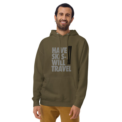 CS0032 - 01004 - Have Skis Will Travel Unisex Hoodie (Black Skis)