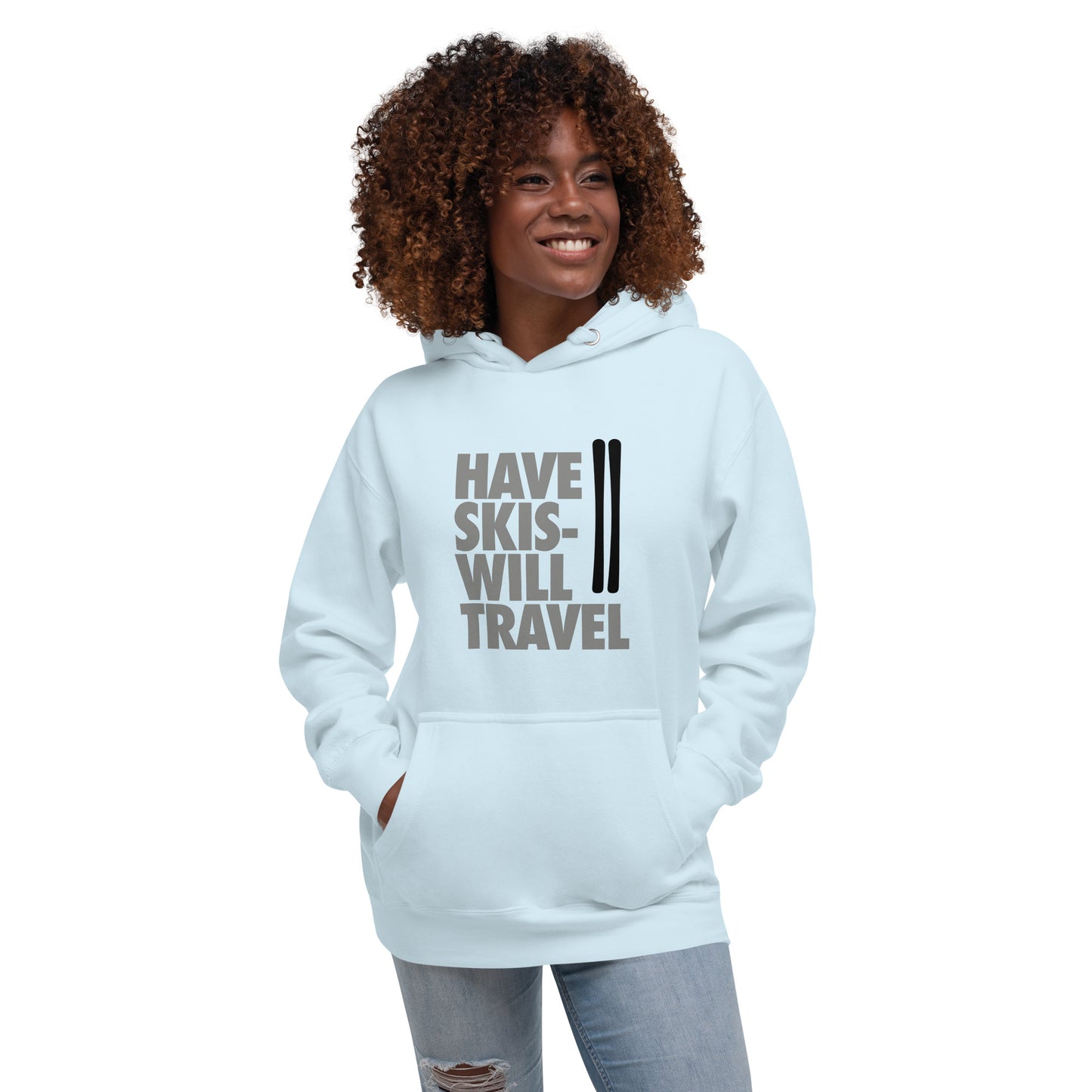 CS0032 - 01004 - Have Skis Will Travel Unisex Hoodie (Black Skis)