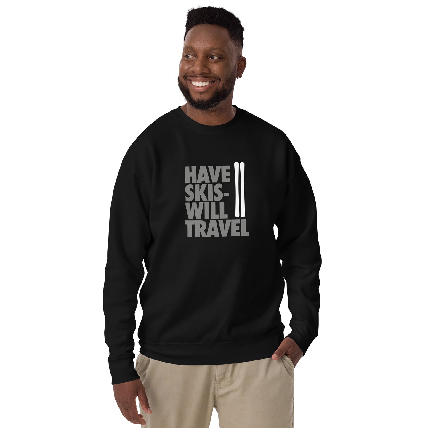 CS0032 - 01005 - Have Skis Will Travel Unisex Premium Sweatshirt (White Skis)