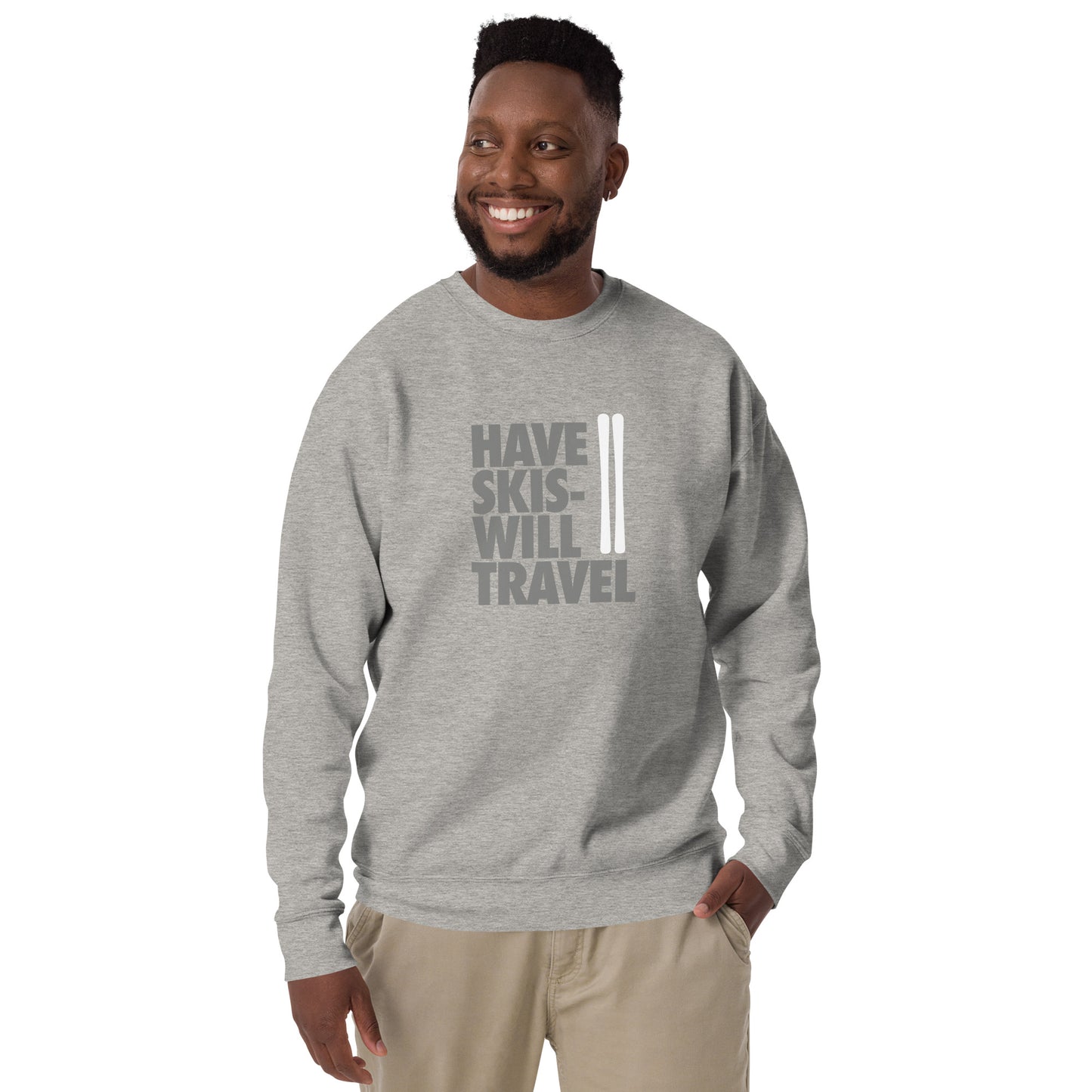 CS0032 - 01005 - Have Skis Will Travel Unisex Premium Sweatshirt (White Skis)