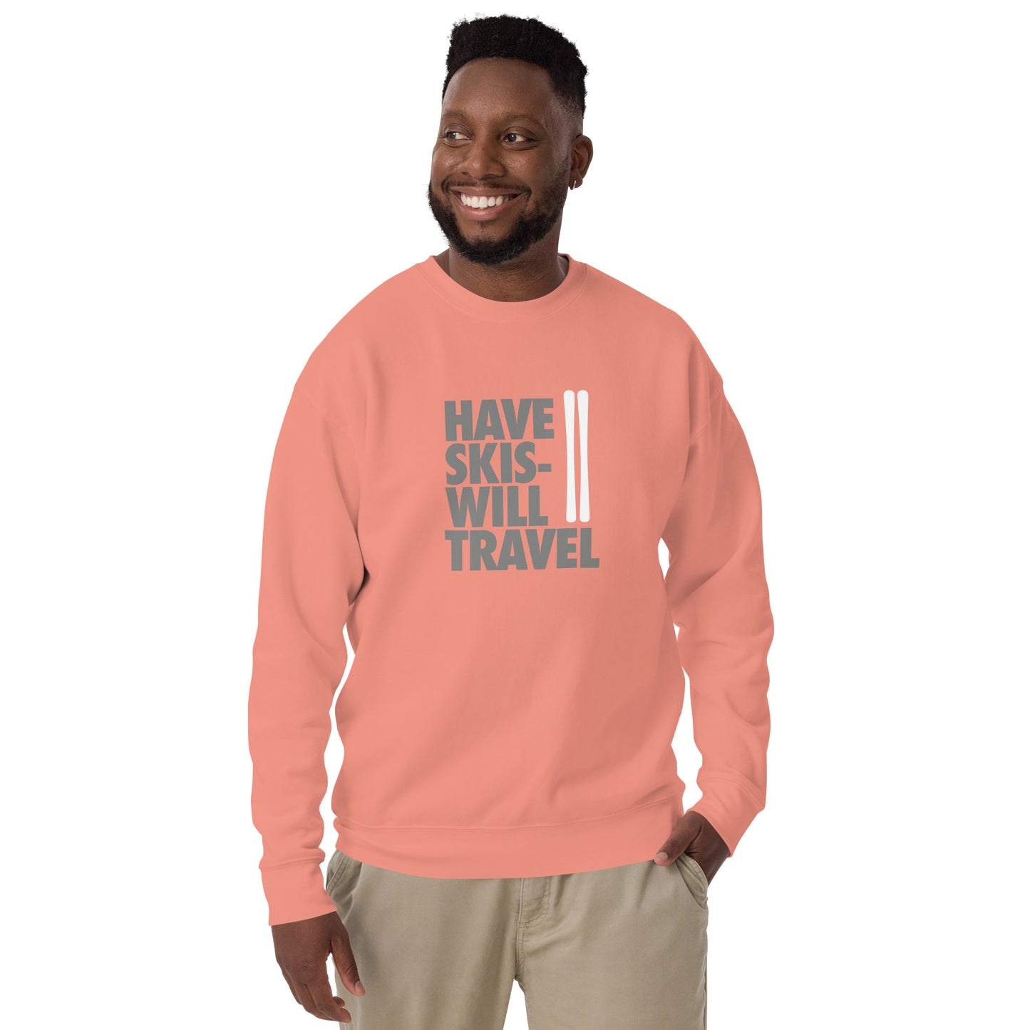 CS0032 - 01005 - Have Skis Will Travel Unisex Premium Sweatshirt (White Skis)