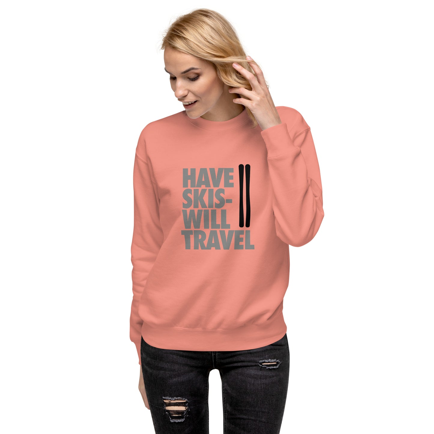 CS0032 - 01005 - Have Skis Will Travel Unisex Premium Sweatshirt (Black Skis)