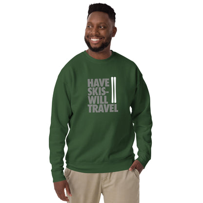 CS0032 - 01005 - Have Skis Will Travel Unisex Premium Sweatshirt (White Skis)