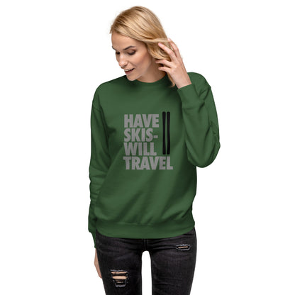 CS0032 - 01005 - Have Skis Will Travel Unisex Premium Sweatshirt (Black Skis)