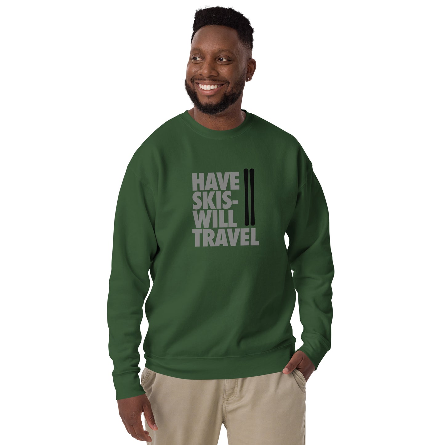 CS0032 - 01005 - Have Skis Will Travel Unisex Premium Sweatshirt (Black Skis)