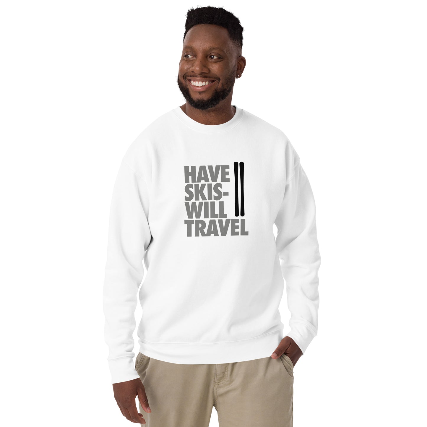 CS0032 - 01005 - Have Skis Will Travel Unisex Premium Sweatshirt (Black Skis)