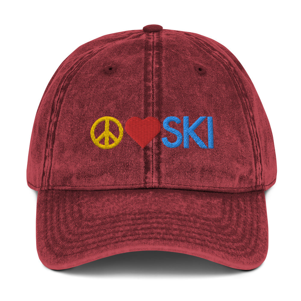 CS0026 - 04002 - Peace | Love | SKI Vintage Cotton Twill Cap