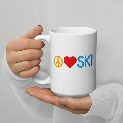 CS0026 - 06002 - Peace | Love | SKI White glossy mug