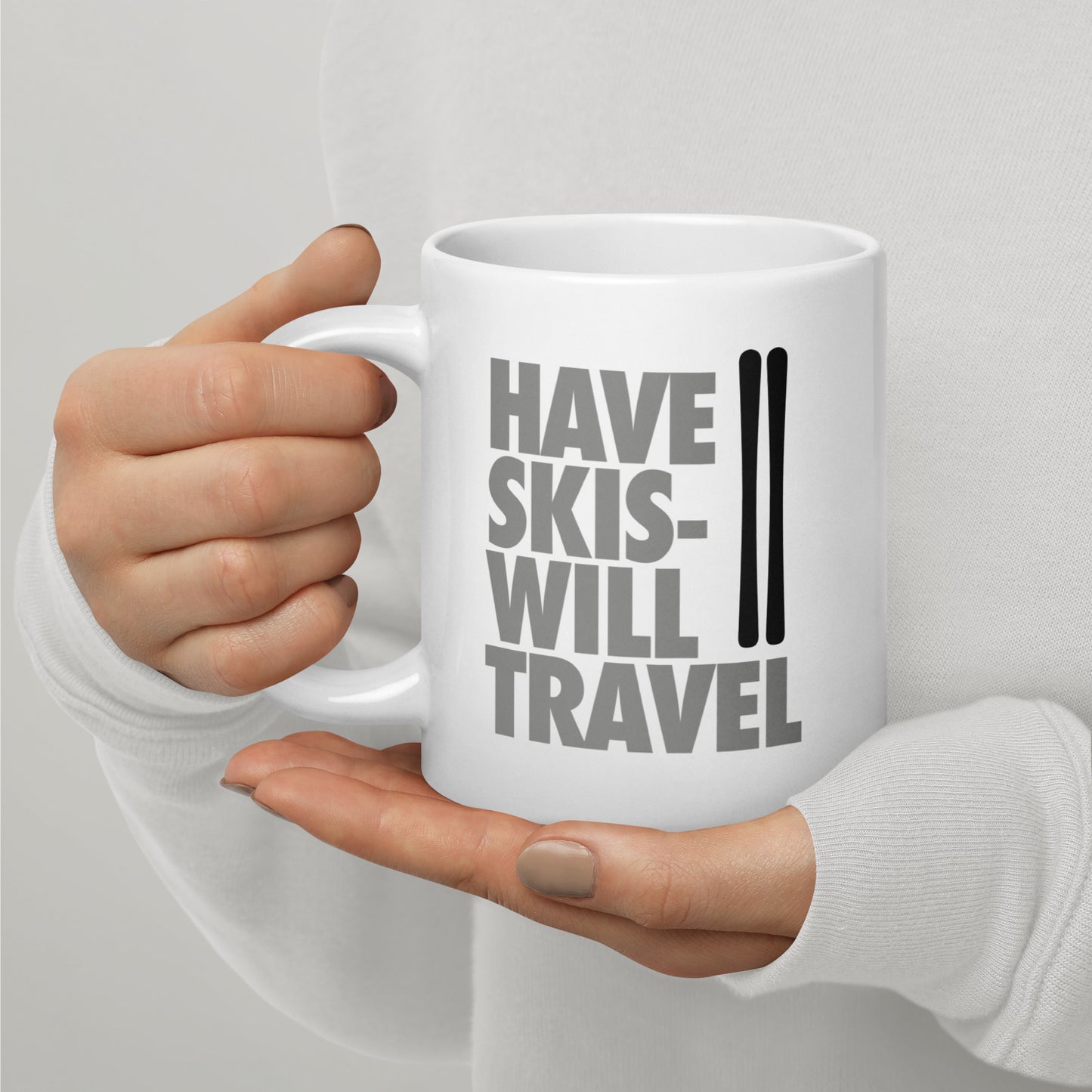 CS0032 - 06002 - Have Skis Will Travel White glossy mug