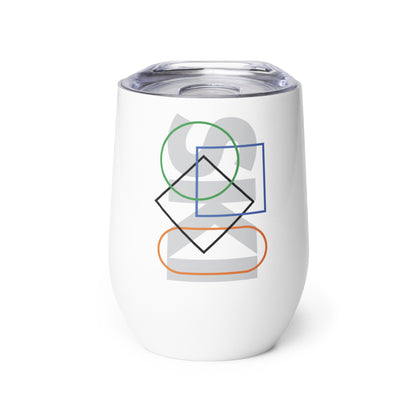 Product shot of wine tumbler with "Ski Icons Outlined" graphic.