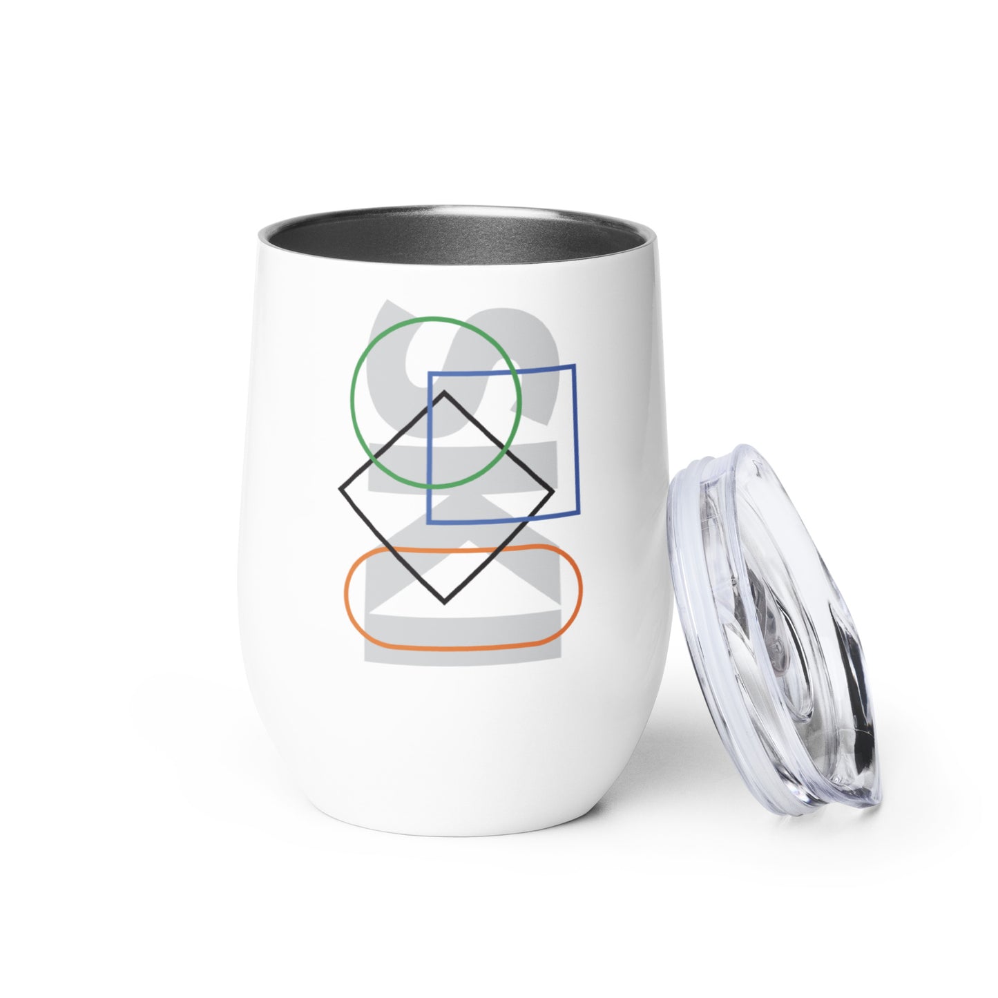 Product shot of wine tumbler with "Ski Icons Outlined" graphic.