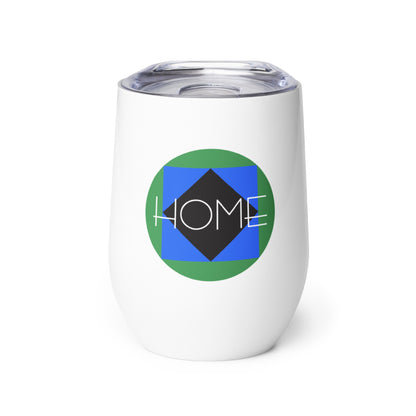 Product shot of wine tumbler with "Ski Icons Home" graphic.
