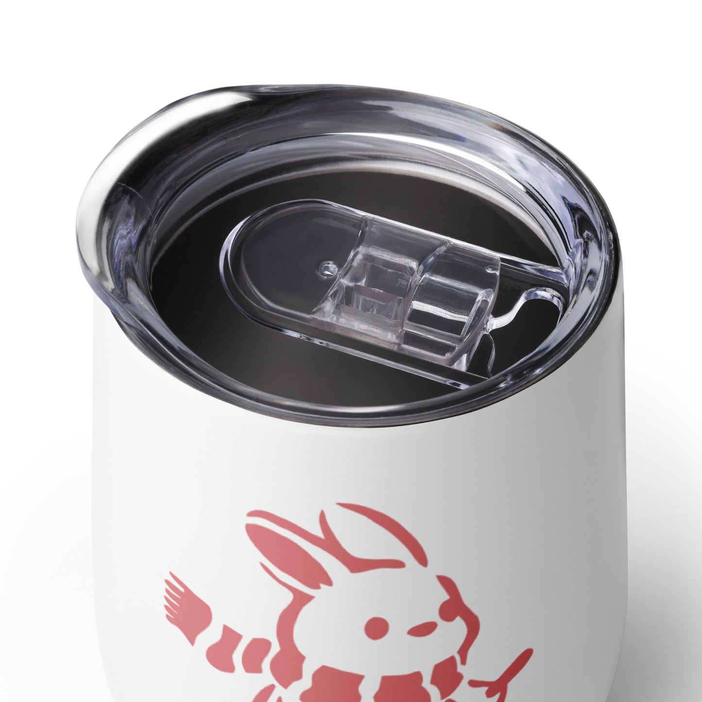 Product shot looking down on top of wine tumbler with "Ski Bunny" graphic.