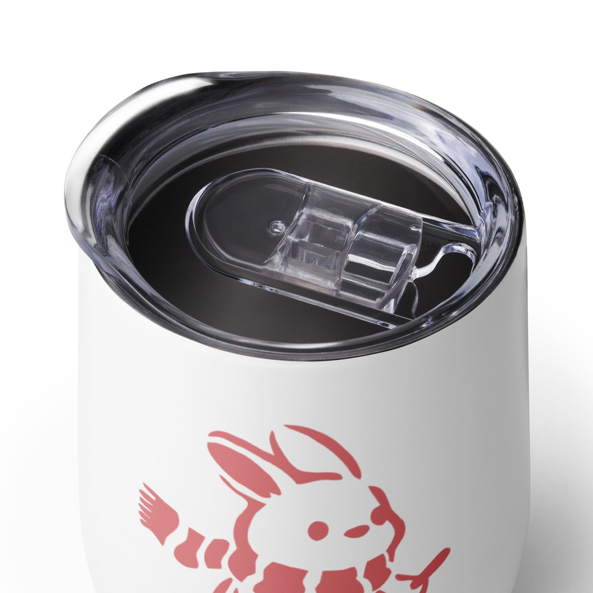 Product shot looking down on top of wine tumbler with "Ski Bunny" graphic.