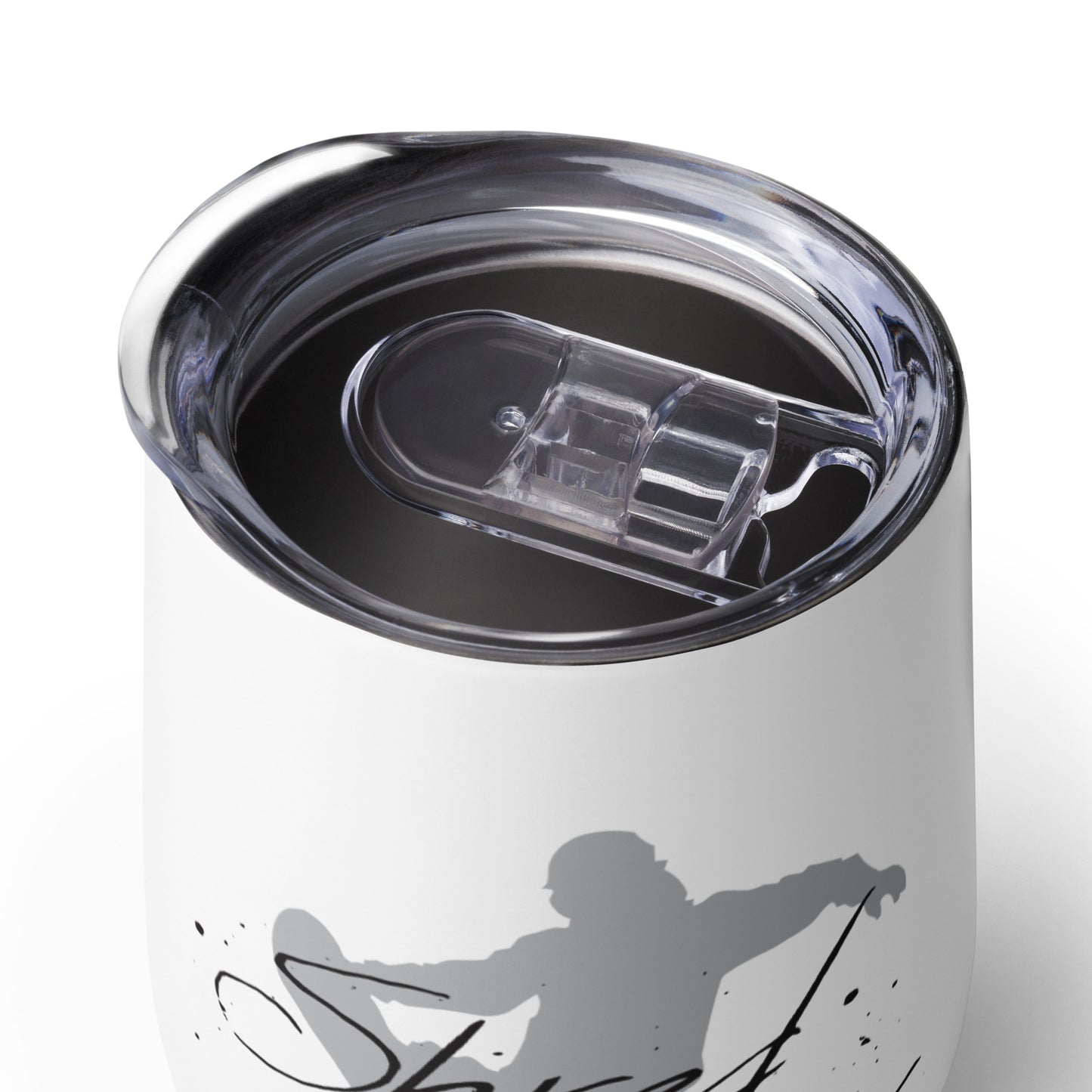 Product shot looking down on top of wine tumbler with "Shred the Gnar" graphic.