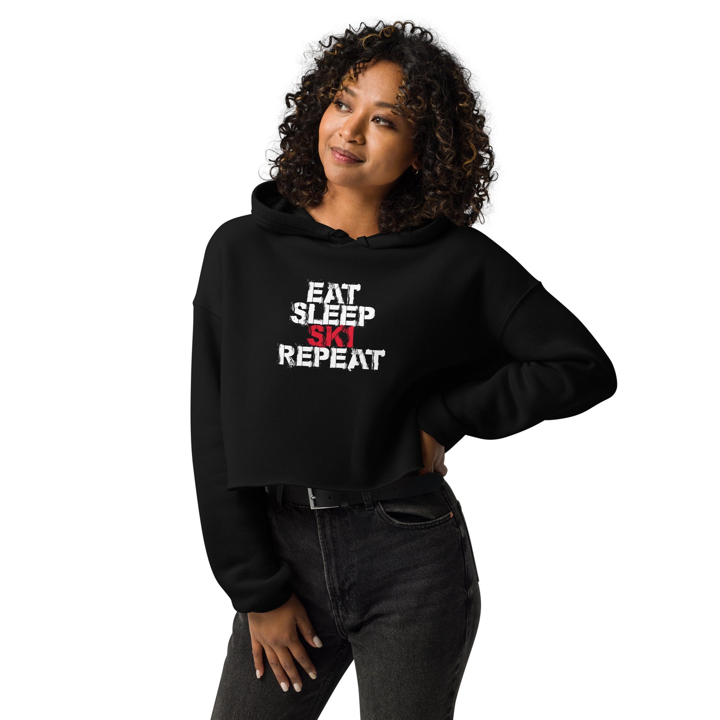 CS0048 - 02004 - Eat Sleep Ski Repeat Crop Hoodie