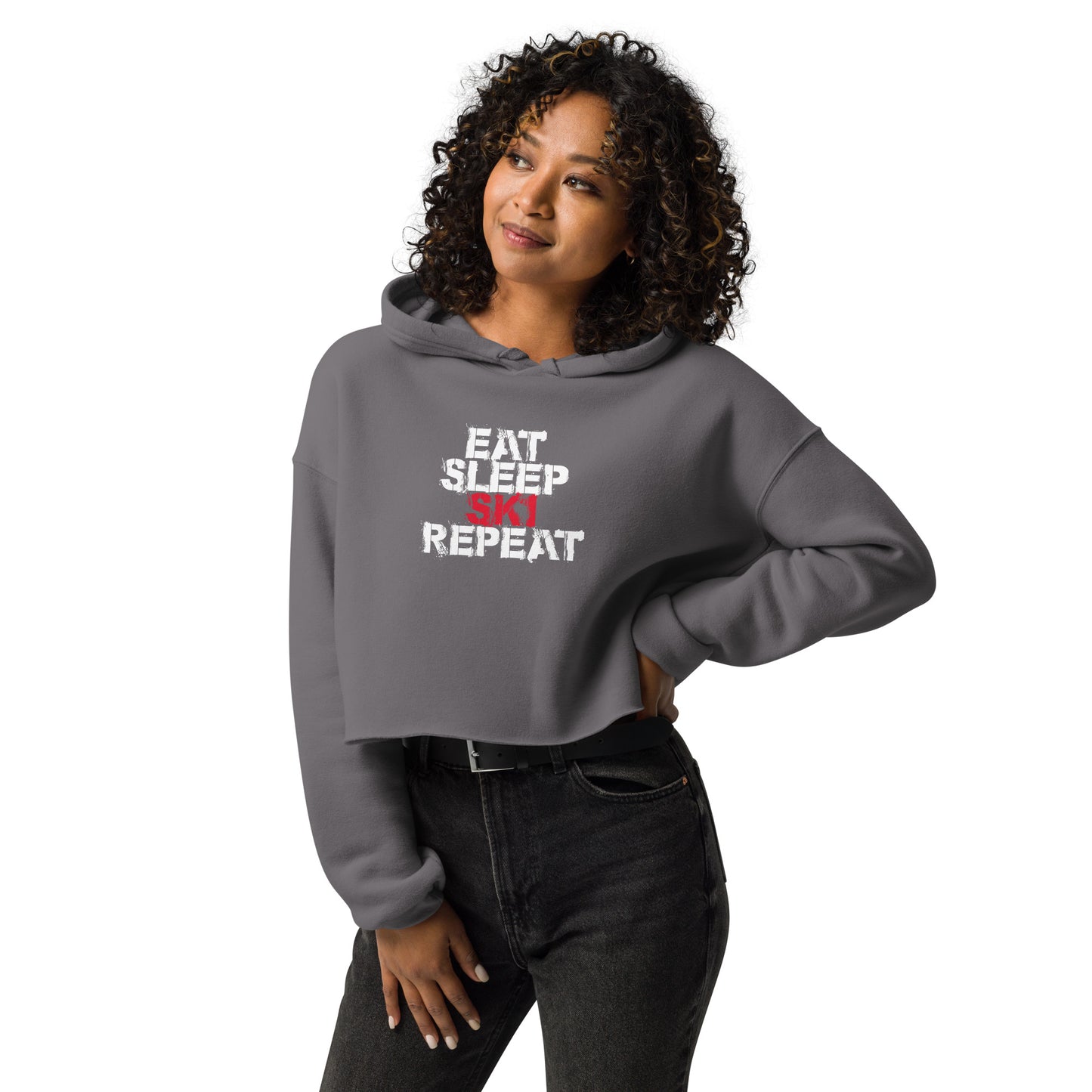 CS0048 - 02004 - Eat Sleep Ski Repeat Crop Hoodie