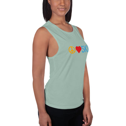 CS0026 - 02003 - Peace | Love | SKI Ladies’ Muscle Tank