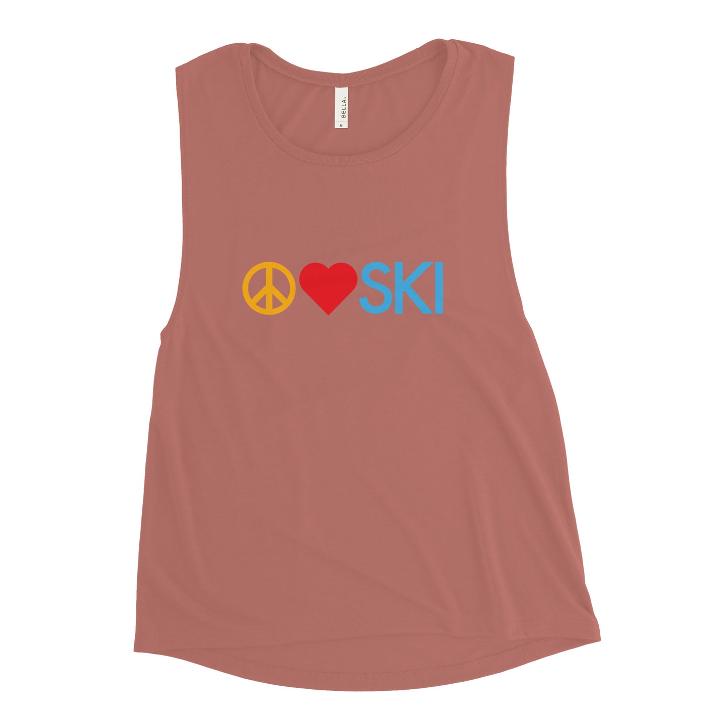 CS0026 - 02003 - Peace | Love | SKI Ladies’ Muscle Tank