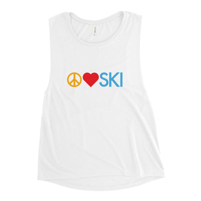 CS0026 - 02003 - Peace | Love | SKI Ladies’ Muscle Tank