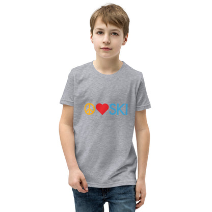 CS0026 - 03001 - Peace | Love | SKI Unisex Youth Short Sleeve T-Shirt